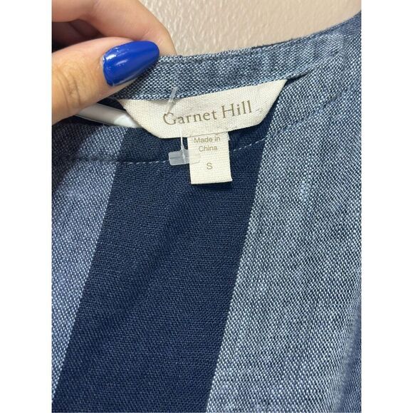 NWOT Garnett Hill Meraki Linen Patchwork Denim Boat Neckline Dress Women's S - Picture 5 of 12